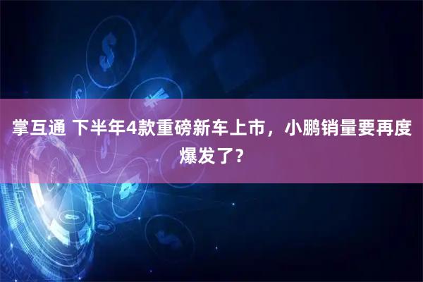 掌互通 下半年4款重磅新车上市，小鹏销量要再度爆发了？